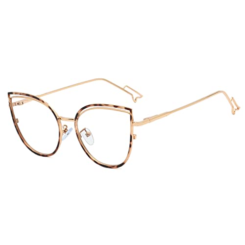 kachawoo Katzenauge Blaues Licht blockierende Gläser Weibliche Computer Optische Brillen Rahmen Mode Frauen Metall Brillen (leopard gold frame) von kachawoo