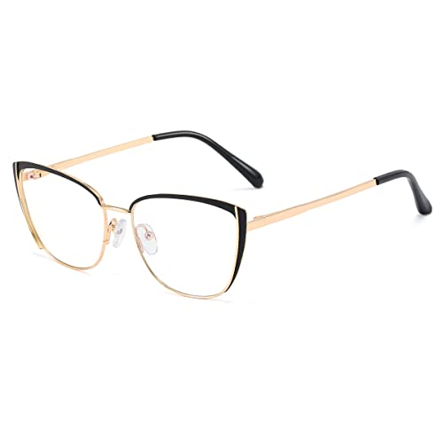 kachawoo Katzenauge Blaues Licht blockierende Gläser Weibliche Computer Optische Gläser Rahmen Mode Frauen Metall Brillen (black gold frame) von kachawoo