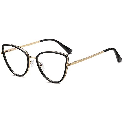 kachawoo Klassische Cat Eye Brille Rahmen Mode Metall TR90 Eyewears Elegante Anti Blue Light Prescription Brillen für Frauen (black gold frame) von kachawoo