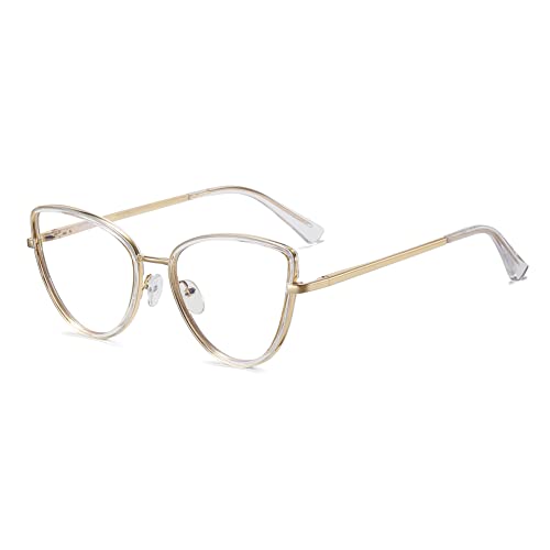 kachawoo Klassische Cat Eye Brille Rahmen Mode Metall TR90 Eyewears Elegante Anti Blue Light Prescription Brillen für Frauen (clear gold frame) von kachawoo