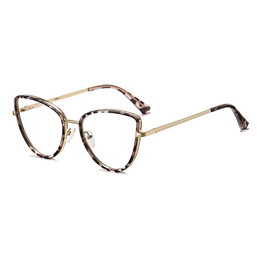 kachawoo Klassische Cat Eye Brille Rahmen Mode Metall TR90 Eyewears Elegante Anti Blue Light Prescription Brillen für Frauen (leopard gold frame) von kachawoo