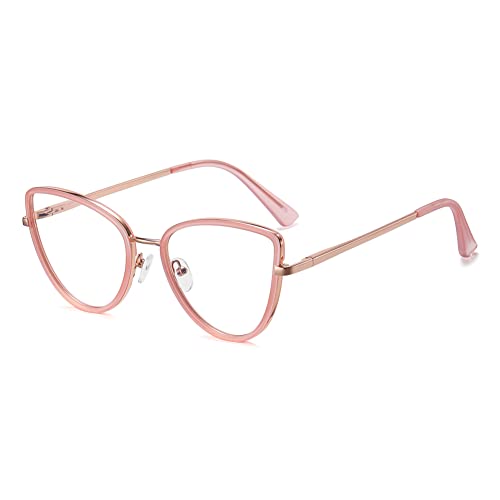 kachawoo Klassische Cat Eye Brille Rahmen Mode Metall TR90 Eyewears Elegante Anti Blue Light Prescription Brillen für Frauen (pink with clear) von kachawoo