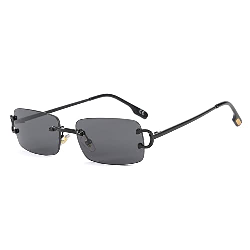 kachawoo Kleine Retro-Sonnenbrille, rechteckig, randlos, Vintage, männlich, weiblich, Sonnenbrille, UV400, rahmenlose Geburtstagsgeschenke für Mädchen (full black) von kachawoo