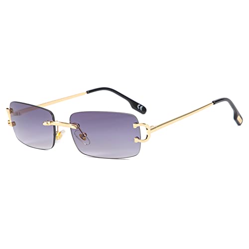 kachawoo Kleine Retro-Sonnenbrille, rechteckig, randlos, Vintage, männlich, weiblich, Sonnenbrille, UV400, rahmenlose Geburtstagsgeschenke für Mädchen (gold with grey) von kachawoo