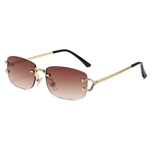 kachawoo Kleine quadratische randlose Sonnenbrille für Damen Metall randlose Retro-Sonnenbrille Luxusmarke Design Brillen schmale Linse (gold with brown) von kachawoo