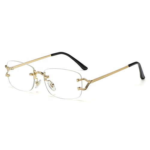 kachawoo Kleine quadratische randlose Sonnenbrille für Damen Metall randlose Retro-Sonnenbrille Luxusmarke Design Brillen schmale Linse (gold with clear) von kachawoo