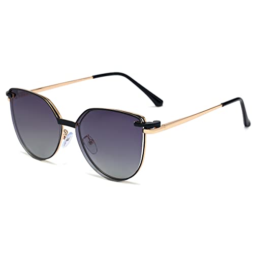 kachawoo Magnetische polarisierte Sonnenbrille Clip auf Brillen Cat Eye Gläser Anti Blue Light Brillen Frauen Fahren (gold black frame) von kachawoo