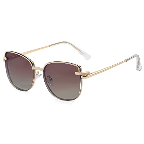 kachawoo Magnetischer Clip auf Sonnenbrille Polarisierte Frauen Metall Eyewear Quadratische Brillen Anti-blaues Licht (yellow with brown) von kachawoo