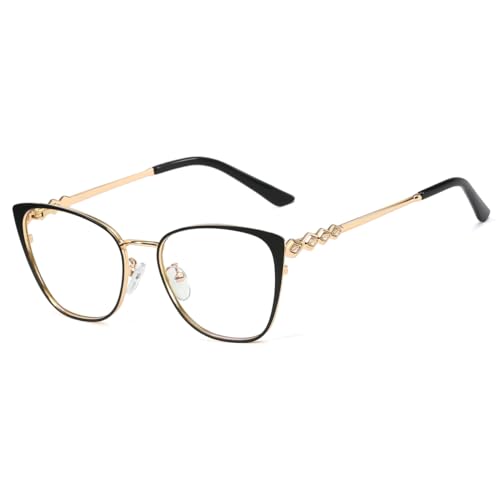 kachawoo Metallbrille Anti Blue Light Cat Eye Gläser Rahmen Frauen Strass Frühling Scharnier Brillen (black gold frame) von kachawoo