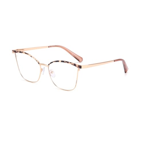 kachawoo Metallrahmen-Brille Cat Eye Gold Legs Clear Lens Eyewear Damen Anti-Blaulicht-Blockierbrille für Computer Office Lady(gold leopard frame) von kachawoo