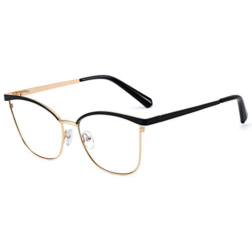 kachawoo Metallrahmen-Brille Cat Eye Gold Legs Clear Lens Eyewear Damen Anti-Blaulicht-Blockierbrille für Computer Office Lady (black gold frame) von kachawoo