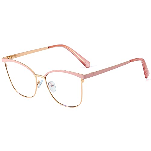 kachawoo Metallrahmen-Brille Cat Eye Gold Legs Clear Lens Eyewear Damen Anti-Blaulicht-Blockierbrille für Computer Office Lady (pink gold frame) von kachawoo