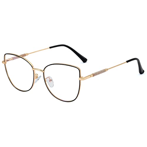 kachawoo Mode Brillen Frauen Clear Lens Metal Frame Cat Eye Gläser Anti Blue Light Eyewear (gold black frame) von kachawoo