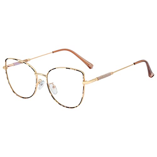 kachawoo Mode Brillen Frauen Clear Lens Metal Frame Cat Eye Gläser Anti Blue Light Eyewear (gold pattern frame) von kachawoo