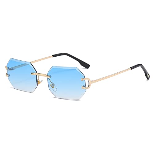 kachawoo Octagon Randlose Sonnenbrille für Männer Frauen Polygon Rahmenlose Sonnenbrille Uv400 Gold Metallbeine Brille Unisex für Partyurlaub (gold with blue) von kachawoo