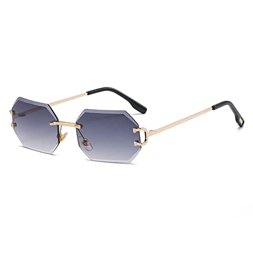 kachawoo Octagon Randlose Sonnenbrille für Männer Frauen Polygon Rahmenlose Sonnenbrille Uv400 Gold Metallbeine Brille Unisex für Partyurlaub (gold with grey) von kachawoo