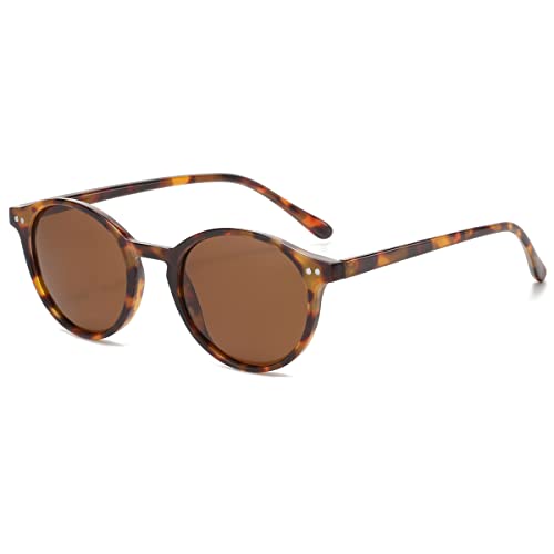 kachawoo Polarisierte Sonnenbrille Retro Runde Sonnenbrille Für Männer Frauen UV-Schutz Trendy Eyewear (leopard with brown) von kachawoo