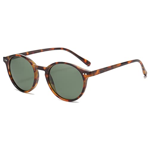 kachawoo Polarisierte Sonnenbrille Retro Runde Sonnenbrille Für Männer Frauen UV-Schutz Trendy Eyewear (leopard with green) von kachawoo