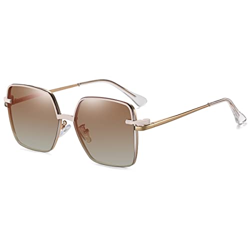 kachawoo Polarisierte magnetische Sonnenbrille Clip auf quadratischen Brillen Frauen Blaues Licht Blocking Metallrahmen Brillen (beige with brown) von kachawoo