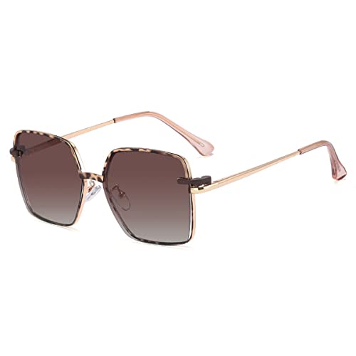 kachawoo Polarisierte magnetische Sonnenbrille Clip auf quadratischen Brillen Frauen Blaues Licht Blocking Metallrahmen Brillen (leopard with brown) von kachawoo