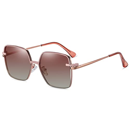 kachawoo Polarisierte magnetische Sonnenbrille Clip auf quadratischen Brillen Frauen Blaues Licht Blocking Metallrahmen Brillen (nude pink frame) von kachawoo