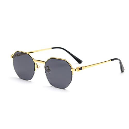 kachawoo Polygon Gradient Lens Sonnenbrille für Damen Halbrahmen Metall Vintage Sonnenbrille Achteckig Brand Design Eyewear UV400 Schutz (gold with black) von kachawoo