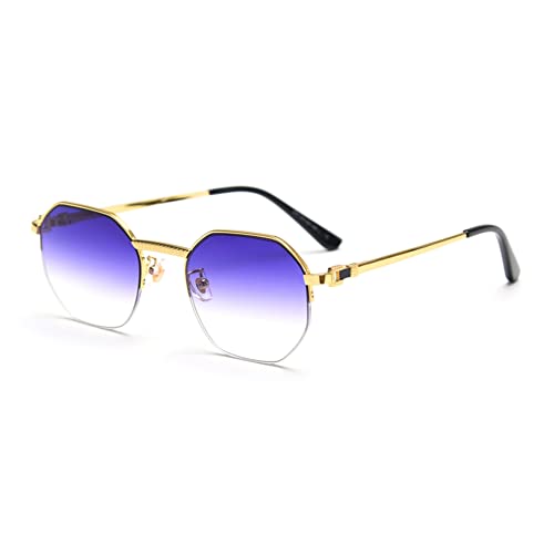 kachawoo Polygon Gradient Lens Sonnenbrille für Damen Halbrahmen Metall Vintage Sonnenbrille Achteckig Brand Design Eyewear UV400 Schutz (gold with purple) von kachawoo