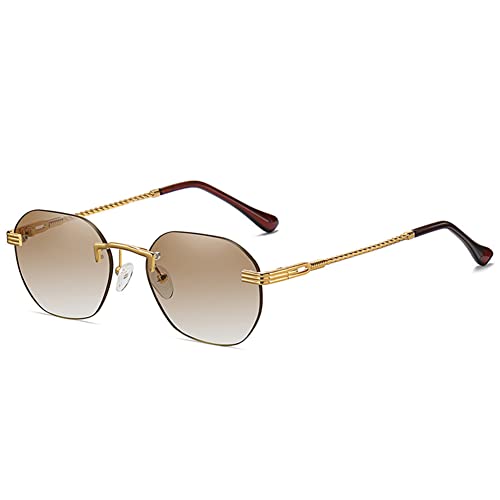 kachawoo Rahmenlose Damen-Sonnenbrille Damen Gold Metall Randlos Farbverlauf Unregelmäßige Linse Sonnenbrille Braun Blau Mode Uv400 Kleine Sonnenbrille für Herren (brown) von kachawoo