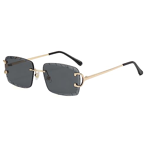 kachawoo Rahmenlose Rechteck Sonnenbrille Randlose Sonnenbrille mit gravierten Kanten Braun Blau Grau Sonnenschirme Unisex (gold with black) von kachawoo