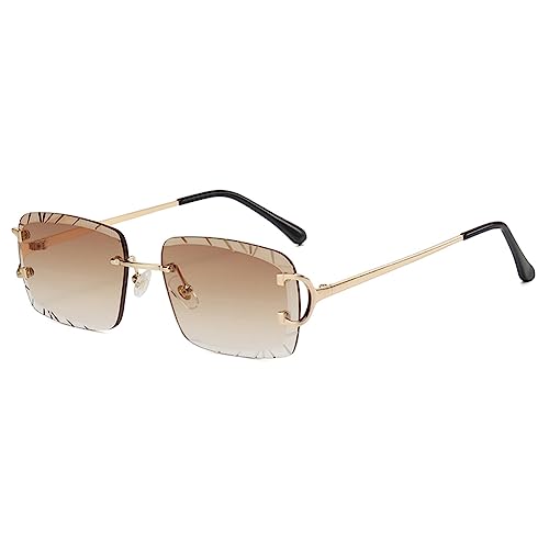 kachawoo Rahmenlose Rechteck Sonnenbrille Randlose Sonnenbrille mit gravierten Kanten Braun Blau Grau Sonnenschirme Unisex (gold with brown) von kachawoo