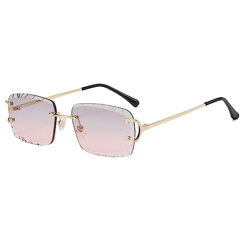 kachawoo Rahmenlose Rechteck Sonnenbrille Randlose Sonnenbrille mit gravierten Kanten Braun Blau Grau Sonnenschirme Unisex (purple pink lens) von kachawoo