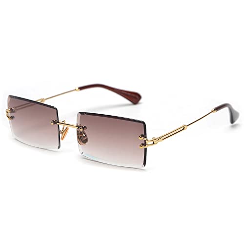 kachawoo Rahmenlose Sonnenbrille Damen Randlose Quadratische Rechteckige Sonnenbrille für Mädchen Weihnachtsgeschenke (Gold with brown) von kachawoo