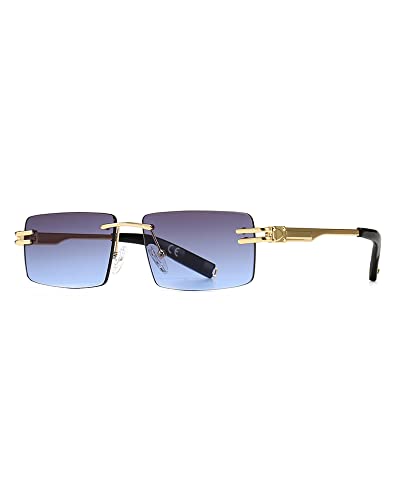 kachawoo Randlose Herren-Sonnenbrille mit Verlaufslinsen, Retro-Rechteck-Sonnenbrille für Männer und Frauen, rahmenlose Brille, modisches Markendesign (grey blue lens) von kachawoo