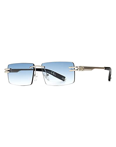 kachawoo Randlose Herren-Sonnenbrille mit Verlaufslinsen, Retro-Rechteck-Sonnenbrille für Männer und Frauen, rahmenlose Brille, modisches Markendesign (silver with blue) von kachawoo