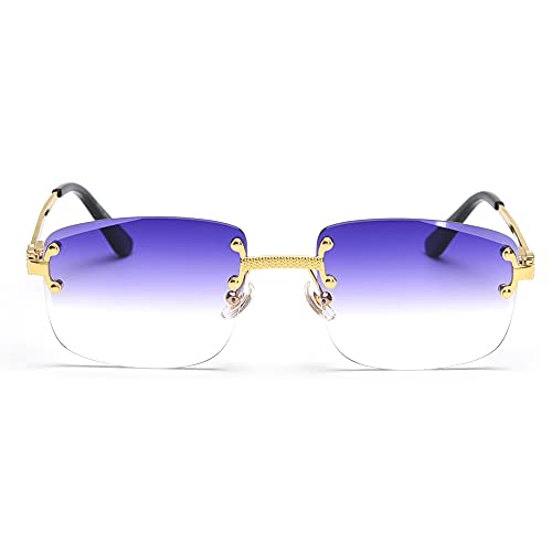 kachawoo Randlose Sonnenbrille Quadratische Farbverlauf Rahmenlose Brille Vintage Retro Brillen (blue purple lens) von kachawoo