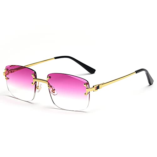 kachawoo Randlose Sonnenbrille Quadratische Farbverlauf Rahmenlose Brille Vintage Retro Brillen (gold with purple) von kachawoo