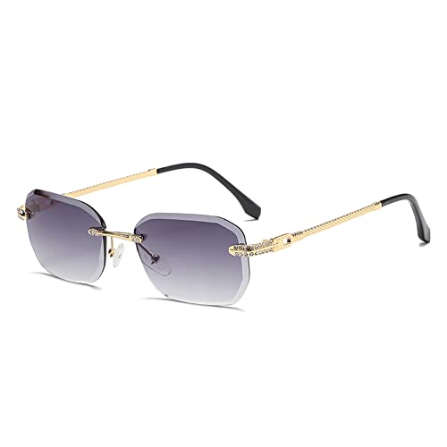 kachawoo Randlose Sonnenbrille Trimmlinse Sonnenbrille mit Diamant-Strasssteinen Brand Design Luxury Sense Women Eyewears (gold with grey) von kachawoo