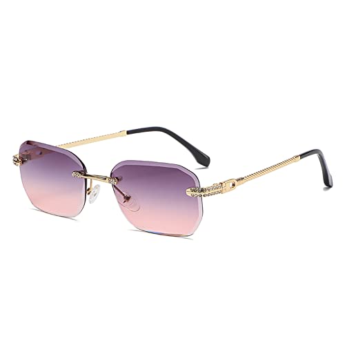 kachawoo Randlose Sonnenbrille Trimmlinse Sonnenbrille mit Diamant-Strasssteinen Brand Design Luxury Sense Women Eyewears (grey pink lens) von kachawoo