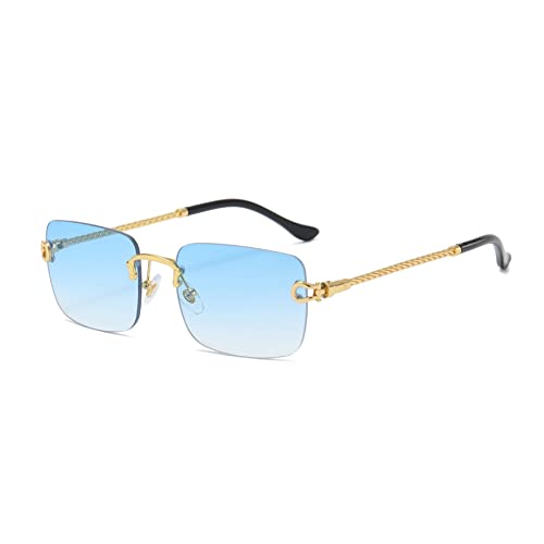 kachawoo Rechteck randlose Sonnenbrille Kleine Luxus Sonnenbrille für Frauen Mädchen Rahmenlose Gold Metall Beine Brillen (gold with blue) von kachawoo