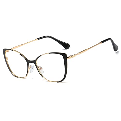 kachawoo Retro Cat Eye Gläser Rahmen Anti Blaues Licht Frau Vintage Eyewear Mädchen Optische Brillen Metall (black gold frame) von kachawoo