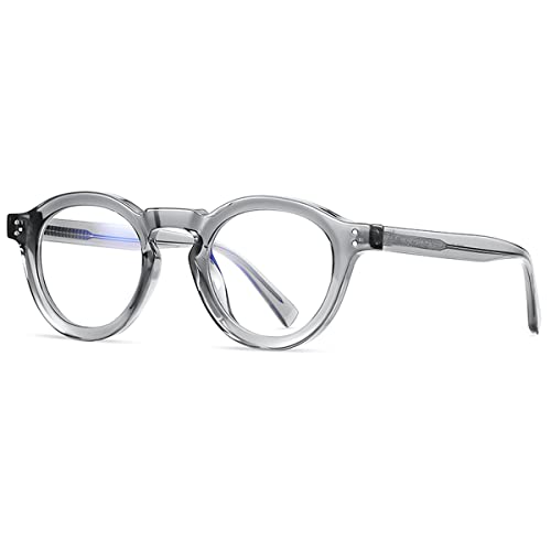 kachawoo Retro Gläser Rahmen Frauen TR90 Acetat Runde Brillen Männer Brillen Nicht-Rezept Linse (gray with clear) von kachawoo