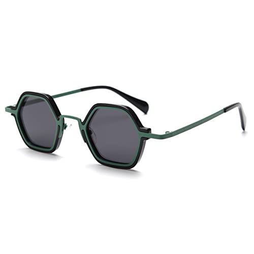 kachawoo Retro Polarisierte Sonnenbrille Männer Frauen Polygon Punk Sonnenbrille Vintage Brillen Metall Hexagon Brillen (green black frame) von kachawoo