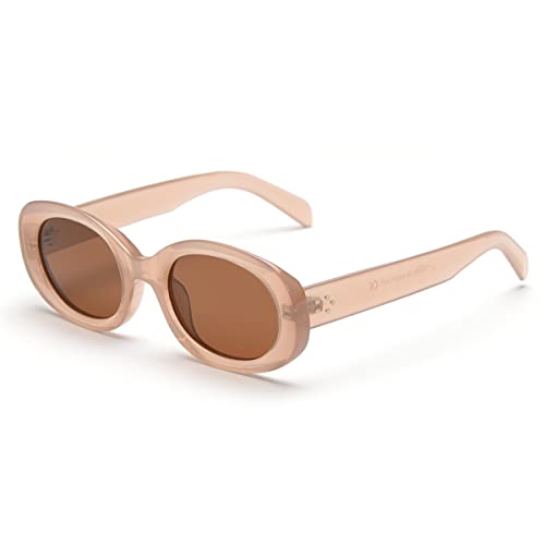 kachawoo Retro ovale Sonnenbrille polarisierte Männer Frauen Mode Sonnenbrille mit UV400 Schutz Fahrbrille (brown) von kachawoo