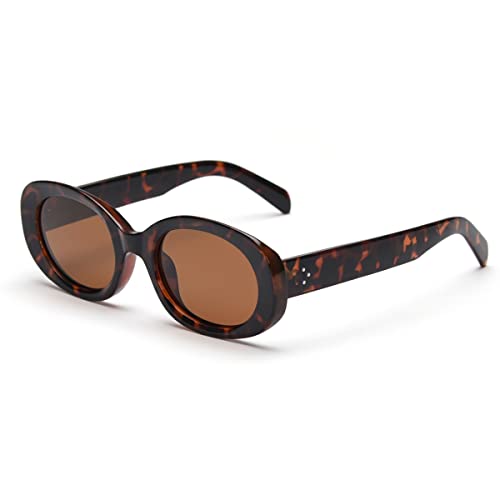 kachawoo Retro ovale Sonnenbrille polarisierte Männer Frauen Mode Sonnenbrille mit UV400 Schutz Fahrbrille (leopard with brown) von kachawoo