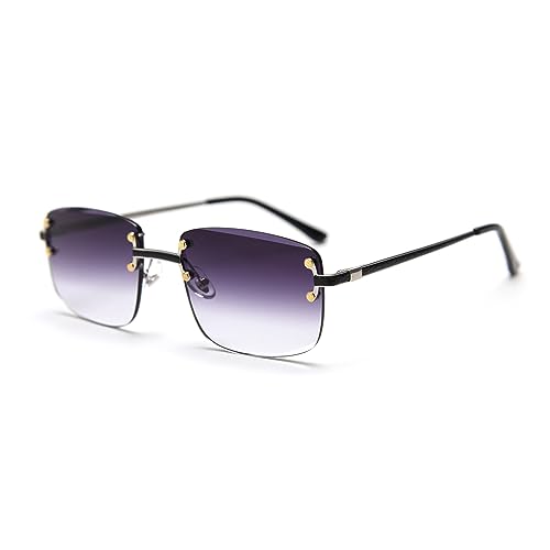 kachawoo Rimless Gradient Sonnenbrille Für Frauen Retro Quadrat Sonnenschirme Männer Mädchen Rahmenlose Gläser Mode Luxus Brillen (black with grey) von kachawoo