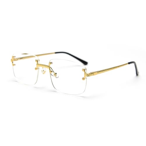 kachawoo Rimless Gradient Sonnenbrille Für Frauen Retro Quadrat Sonnenschirme Männer Mädchen Rahmenlose Gläser Mode Luxus Brillen (gold with clear) von kachawoo