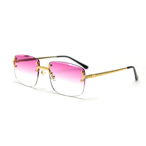 kachawoo Rimless Gradient Sonnenbrille Für Frauen Retro Quadrat Sonnenschirme Männer Mädchen Rahmenlose Gläser Mode Luxus Brillen (gold with purple) von kachawoo