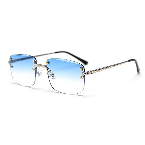 kachawoo Rimless Gradient Sonnenbrille Für Frauen Retro Quadrat Sonnenschirme Männer Mädchen Rahmenlose Gläser Mode Luxus Brillen (silver with blue) von kachawoo