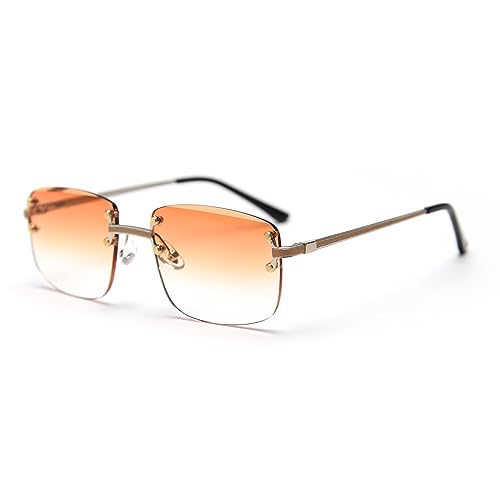 kachawoo Rimless Gradient Sonnenbrille Für Frauen Retro Quadrat Sonnenschirme Männer Mädchen Rahmenlose Gläser Mode Luxus Brillen (silver with orange) von kachawoo