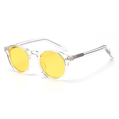 kachawoo Runde Sonnenbrille Polarisierte UV400 Mode Brillen für Männer Frauen TR90 Rahmen Sonnenbrille (clear with yellow) von kachawoo